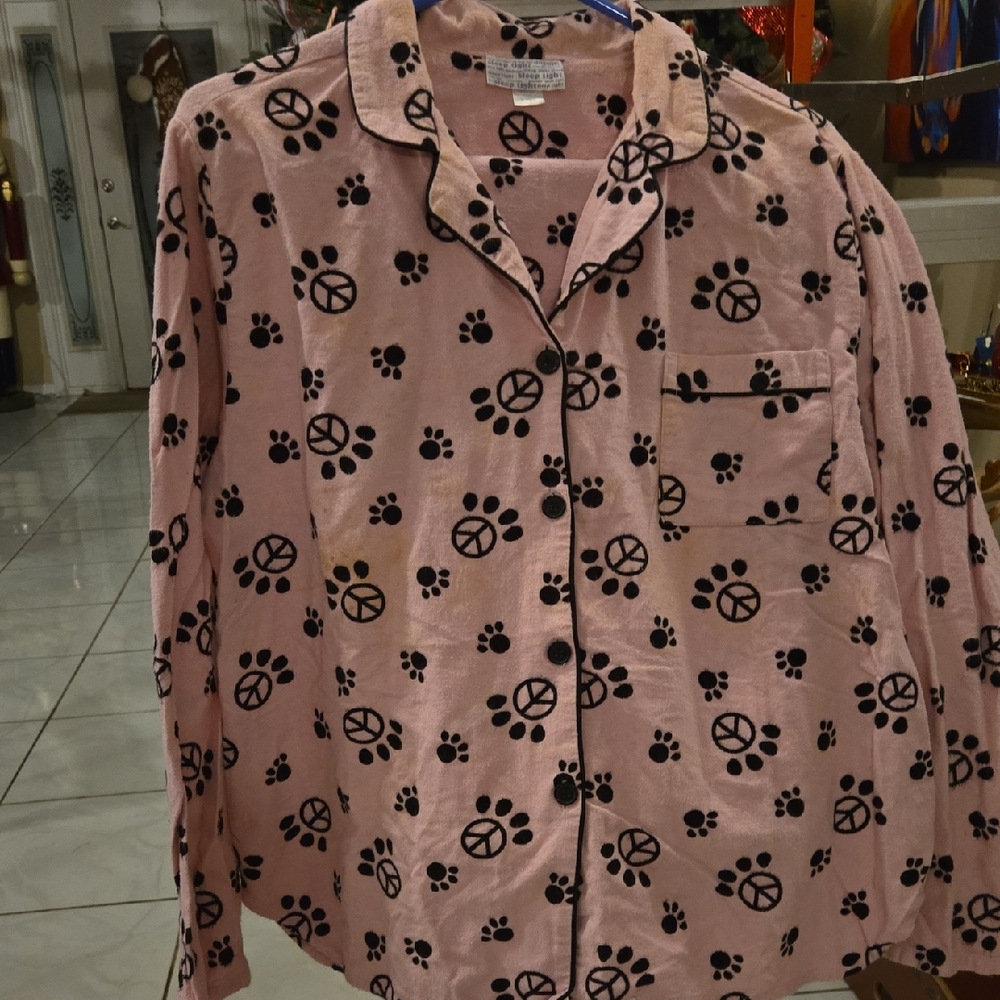 Pink Paw Print Pajama Top